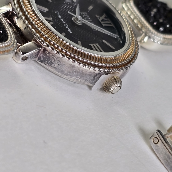 Ecclissi Sterling Silver Quartz Watch Black Druzy Accents + Extra Links - Picture 12 of 16